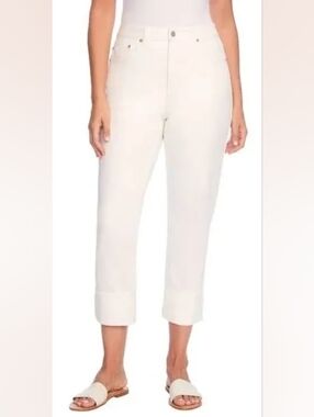 Frye Off White Cuffed Cropped High Rise Jeans Size 6/28